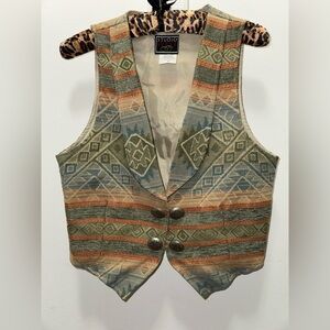🤠 Western Vintage Vest Silver Buttons Tribal Design USA by Studio West Medium